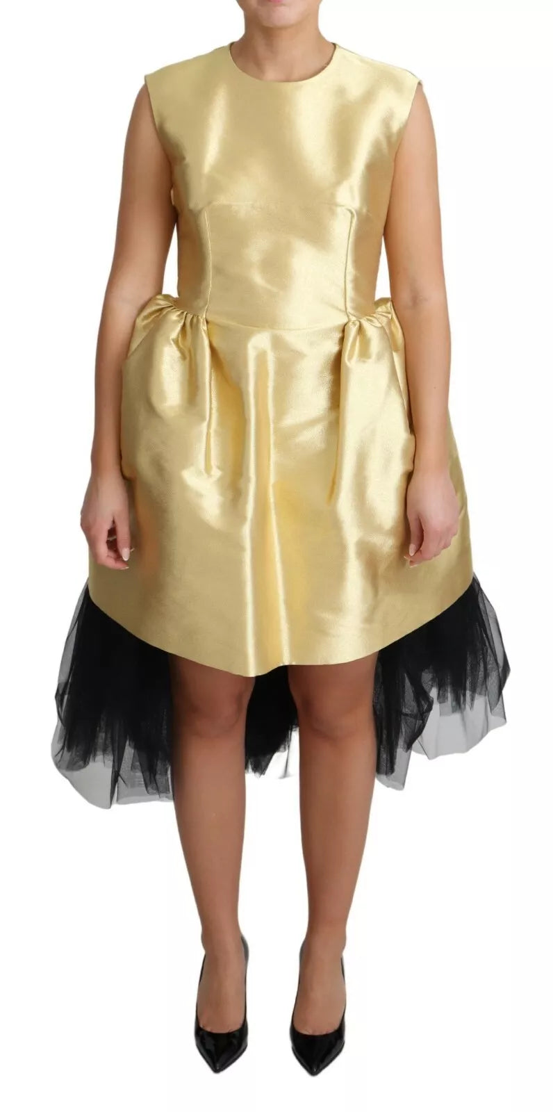 Dolce & Gabbana Vestido de tul con tirantes, línea A, poliéster, dorado (copia)