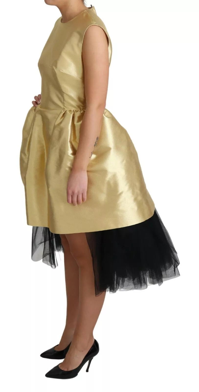 Dolce & Gabbana Vestido de tul con tirantes, línea A, poliéster, dorado (copia)