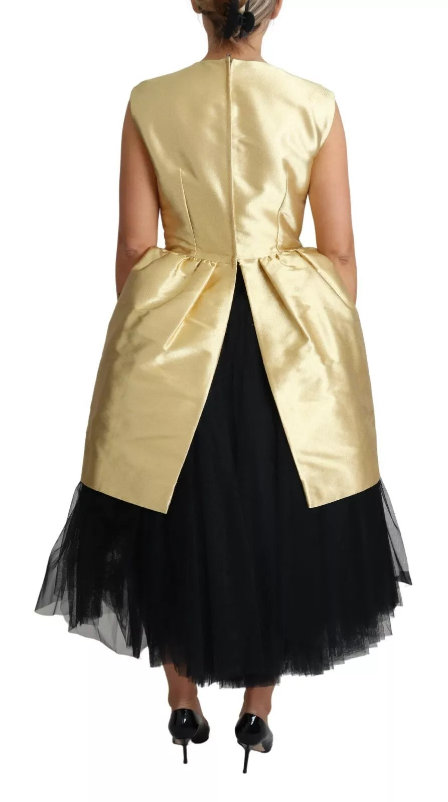 Dolce & Gabbana Vestido de tul con tirantes, línea A, poliéster, dorado (copia)