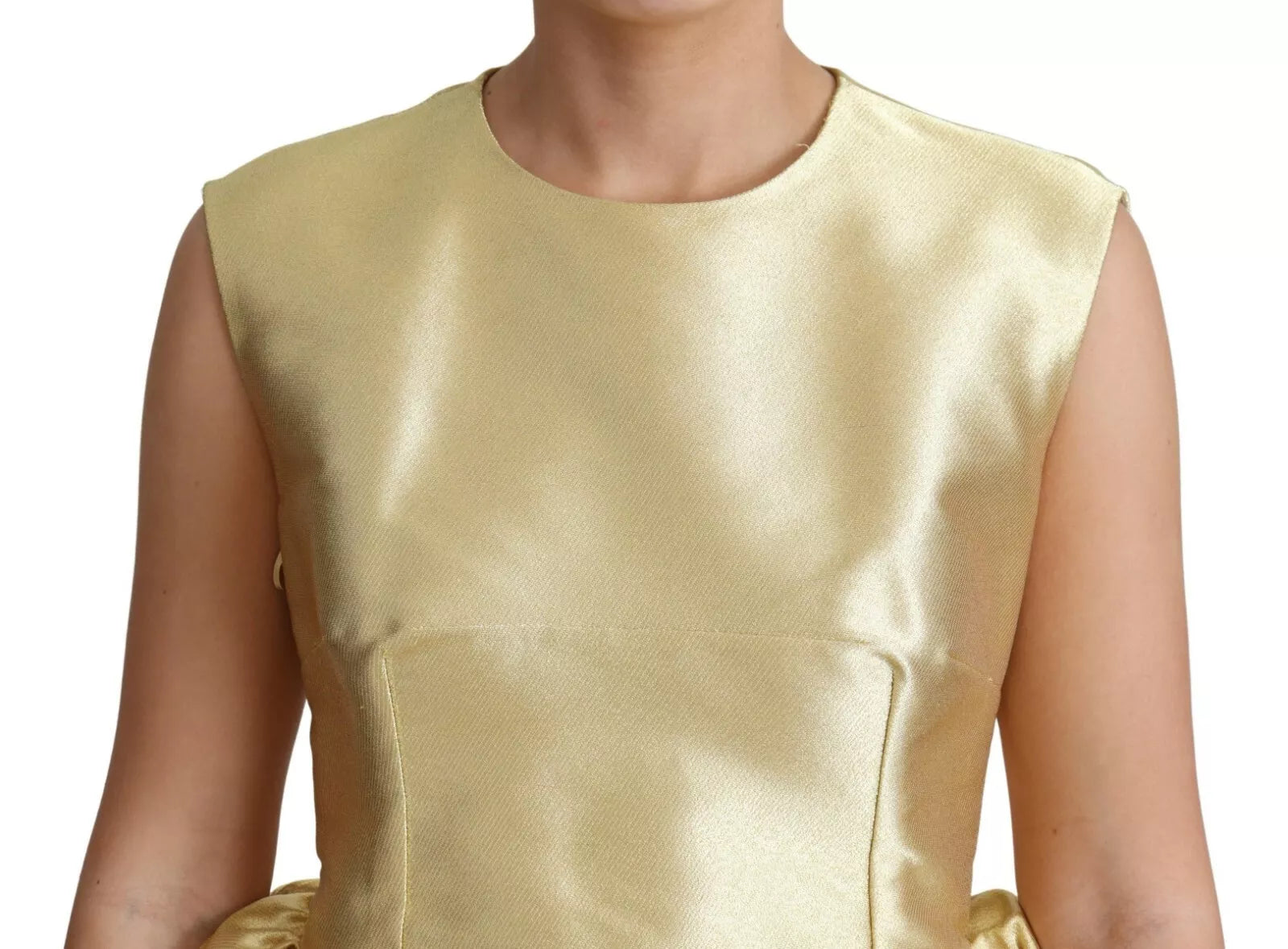 Dolce & Gabbana Vestido de tul con tirantes, línea A, poliéster, dorado (copia)