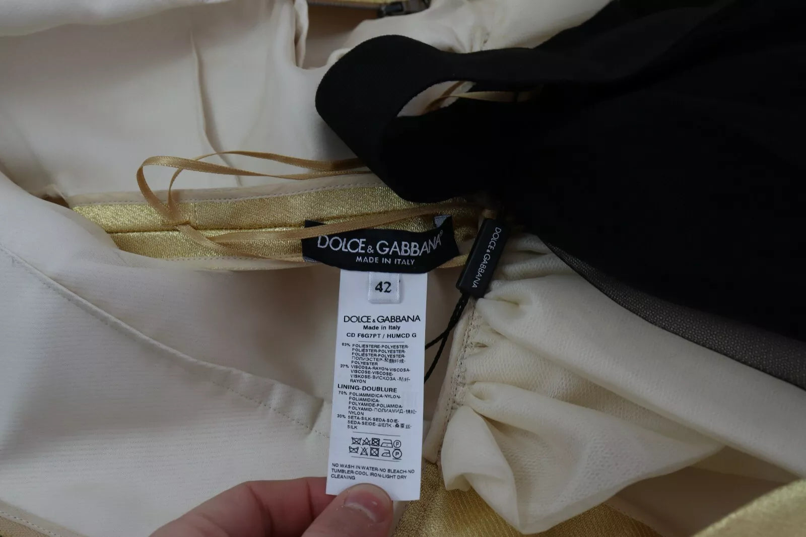 Dolce & Gabbana Vestido de tul con tirantes, línea A, poliéster, dorado (copia)