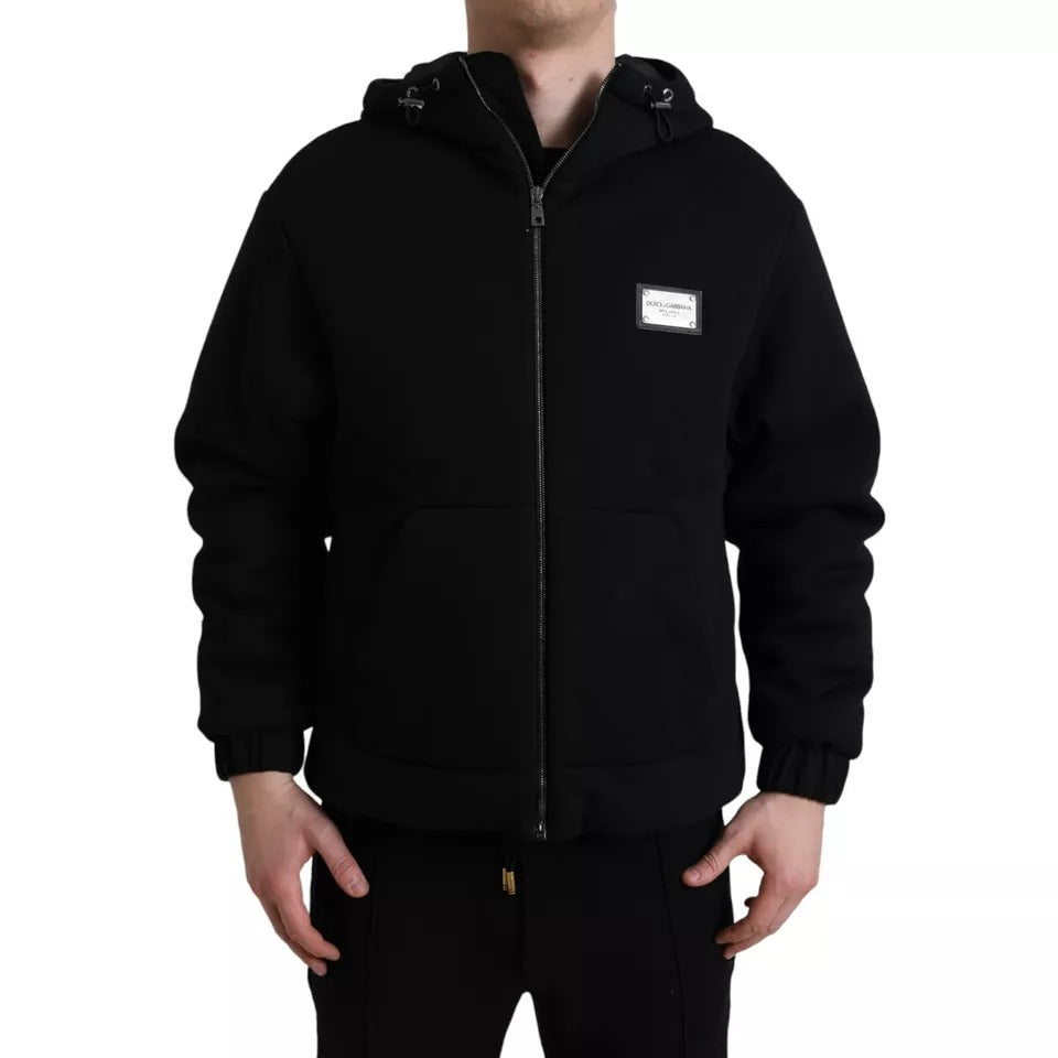 Chaqueta bomber con capucha y logo de algodón negra de Dolce & Gabbana