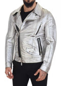 Dolce & Gabbana Chaqueta de Piel de Cordero Plateada Estilo Motero