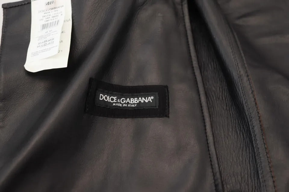 Dolce & Gabbana Chaqueta de Piel de Cordero Plateada Estilo Motero