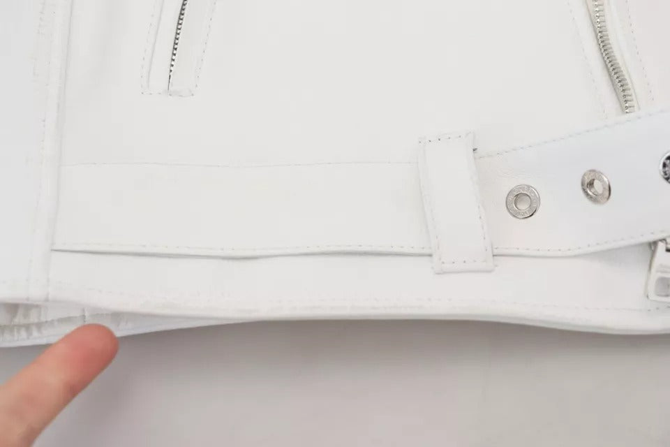 Chaqueta biker de cuero blanco con cremallera Dolce & Gabbana