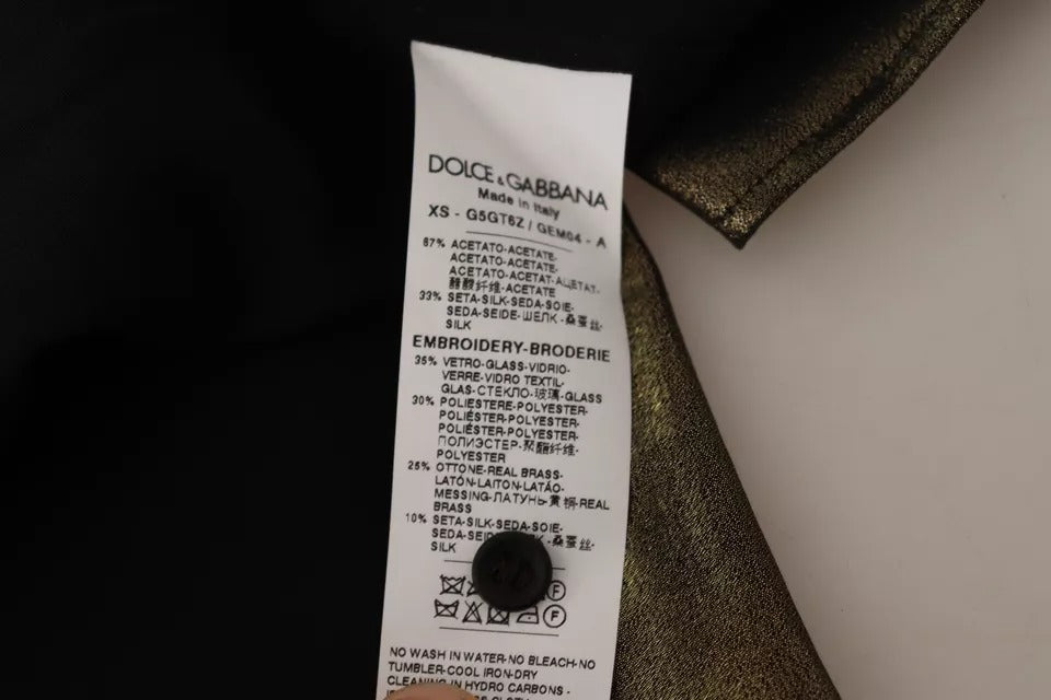 Top camisa de seda dorado metálico DG bordado con corona de Dolce & Gabbana