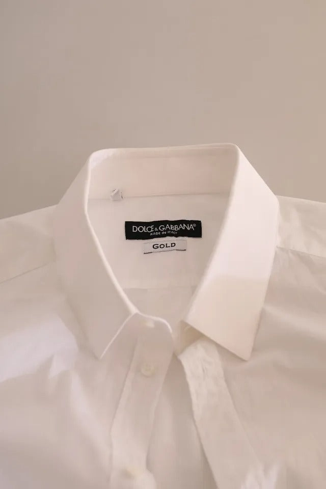 Dolce & Gabbana Camisa de vestir esmoquin formal de algodón blanca GOLD
