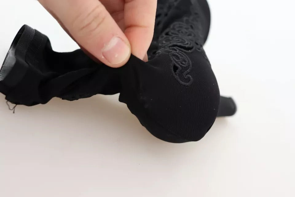 Zapatos de tacón Dolce & Gabbana negros elásticos con encaje floral
