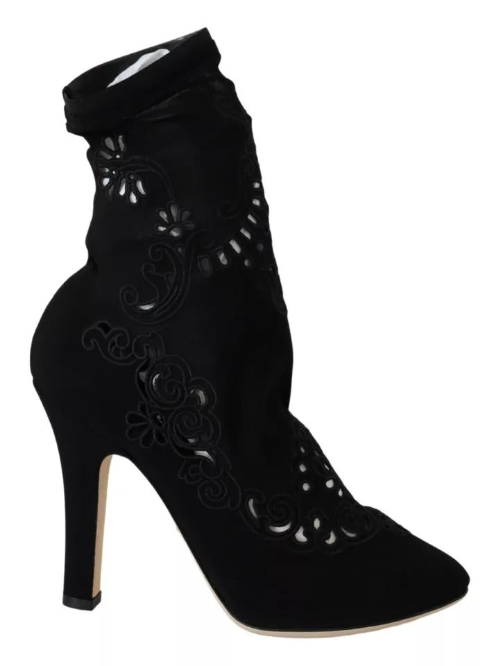 Zapatos de tacón Dolce & Gabbana negros elásticos con encaje floral