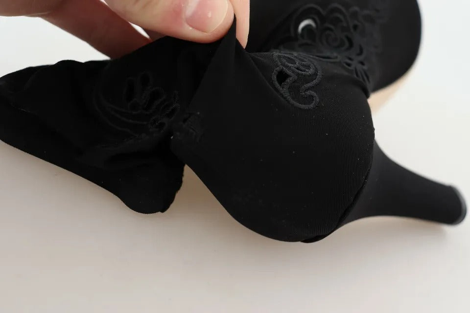 Zapatos Botas De Encaje Floral Elásticos Negros De Dolce & Gabbana