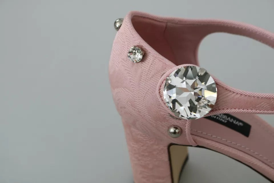 Zapatos con correa al tobillo Dolce & Gabbana de brocado rosa y lirio de cristal