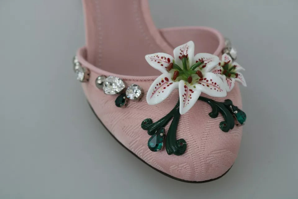 Zapatos con correa al tobillo Dolce & Gabbana de brocado rosa y lirio de cristal