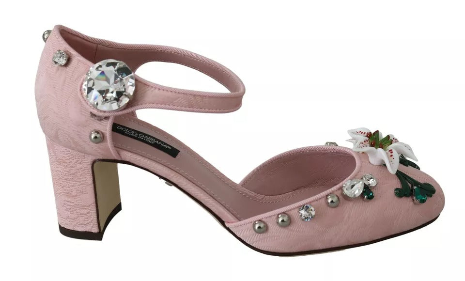Zapatos con correa al tobillo Dolce & Gabbana de brocado rosa y lirio de cristal