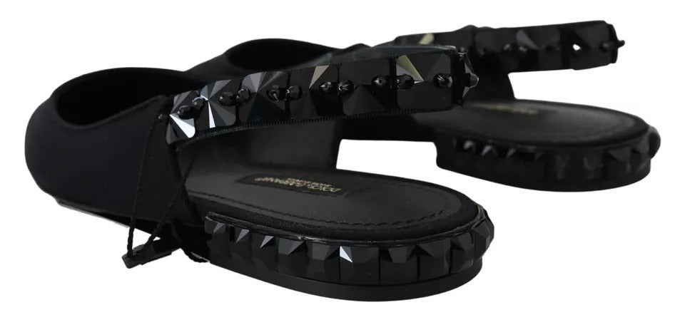 Zapatos planos negros de Dolce & Gabbana con cristales y talonera de charmeuse
