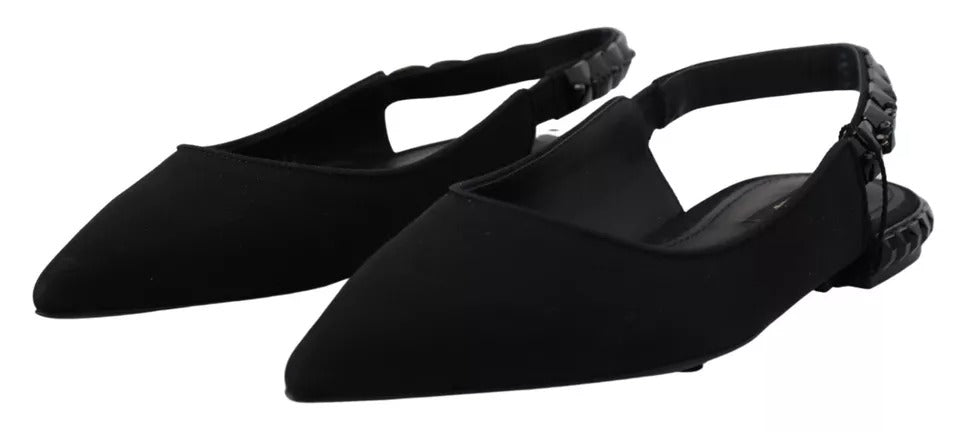 Zapatos planos negros de Dolce & Gabbana con cristales y talonera de charmeuse