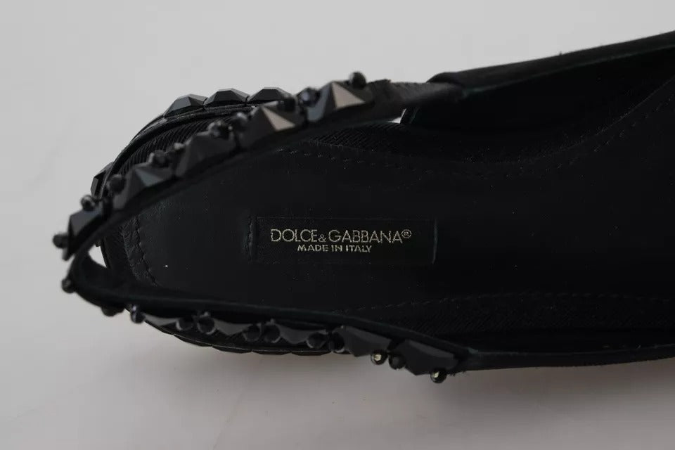Zapatos planos negros de Dolce & Gabbana con cristales y talonera de charmeuse