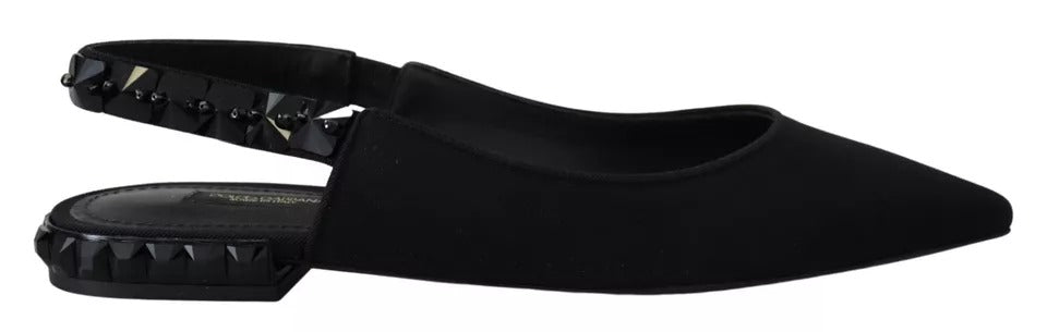 Zapatos planos negros de Dolce & Gabbana con cristales y talonera de charmeuse