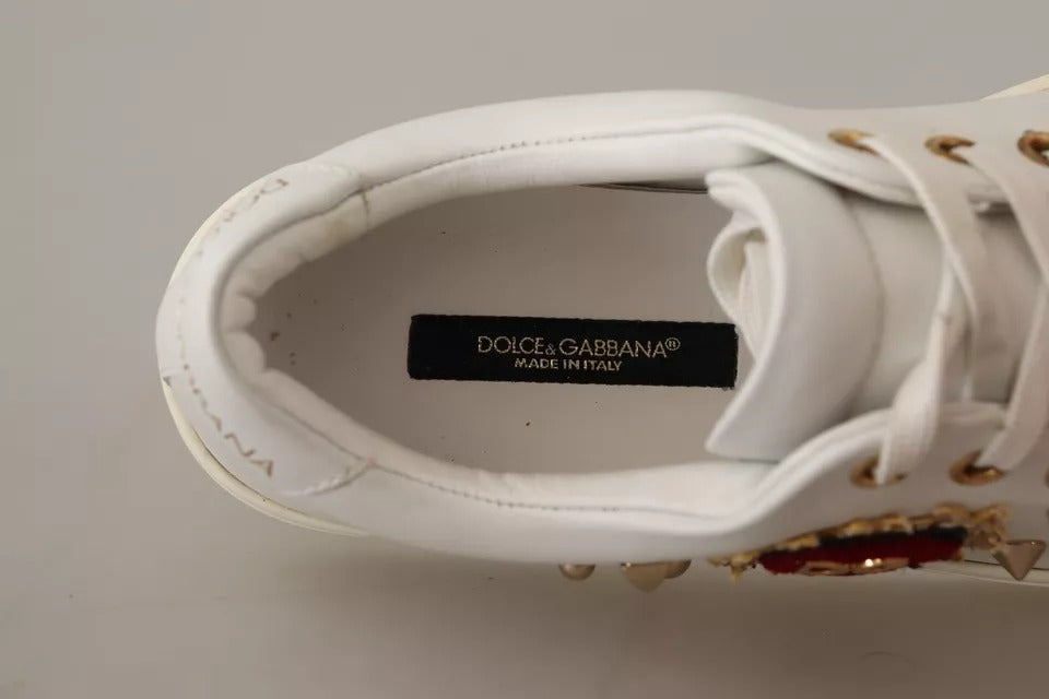 Zapatillas Dolce & Gabbana de cuero blanco con corazón dorado y rojo