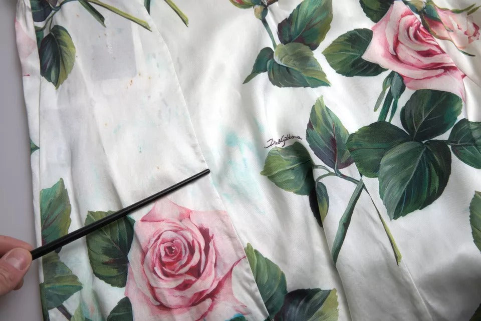 Dolce & Gabbana Falda midi acampanada de talle alto con estampado de rosas blancas