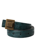 Cinturón Dolce & Gabbana de cuero verde oscuro con hebilla metálica cuadrada