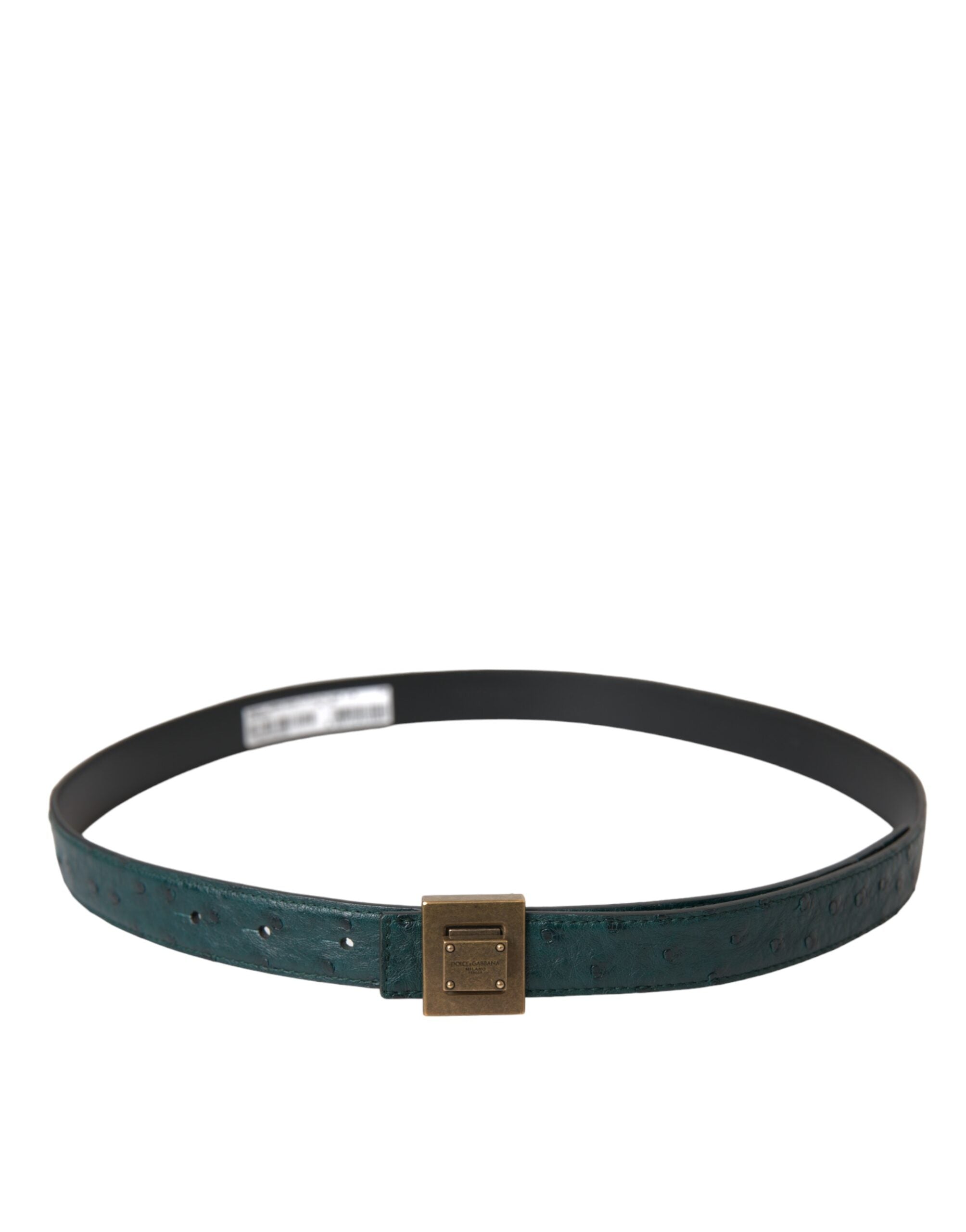 Cinturón Dolce & Gabbana de cuero verde oscuro con hebilla metálica cuadrada