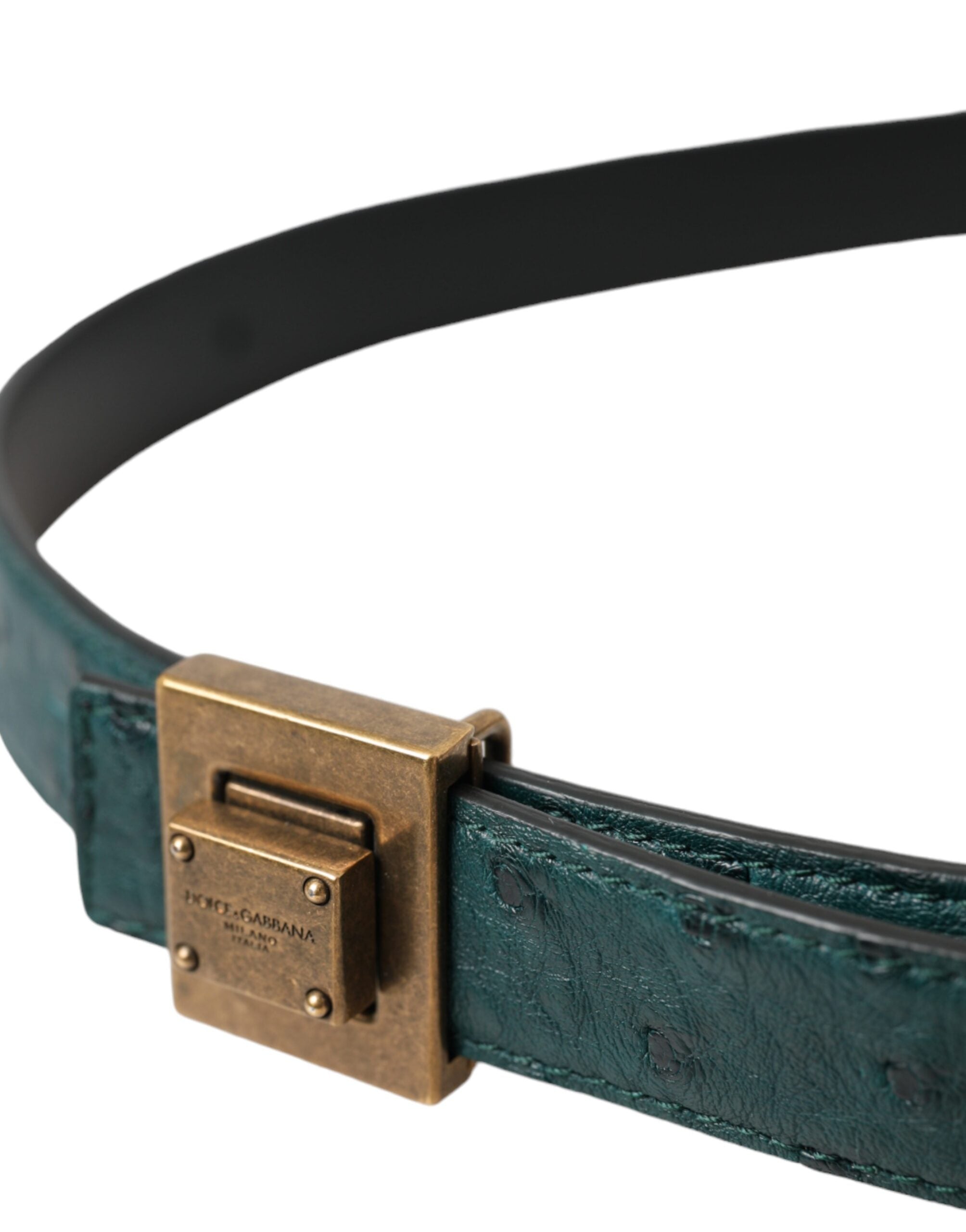 Cinturón Dolce & Gabbana de cuero verde oscuro con hebilla metálica cuadrada