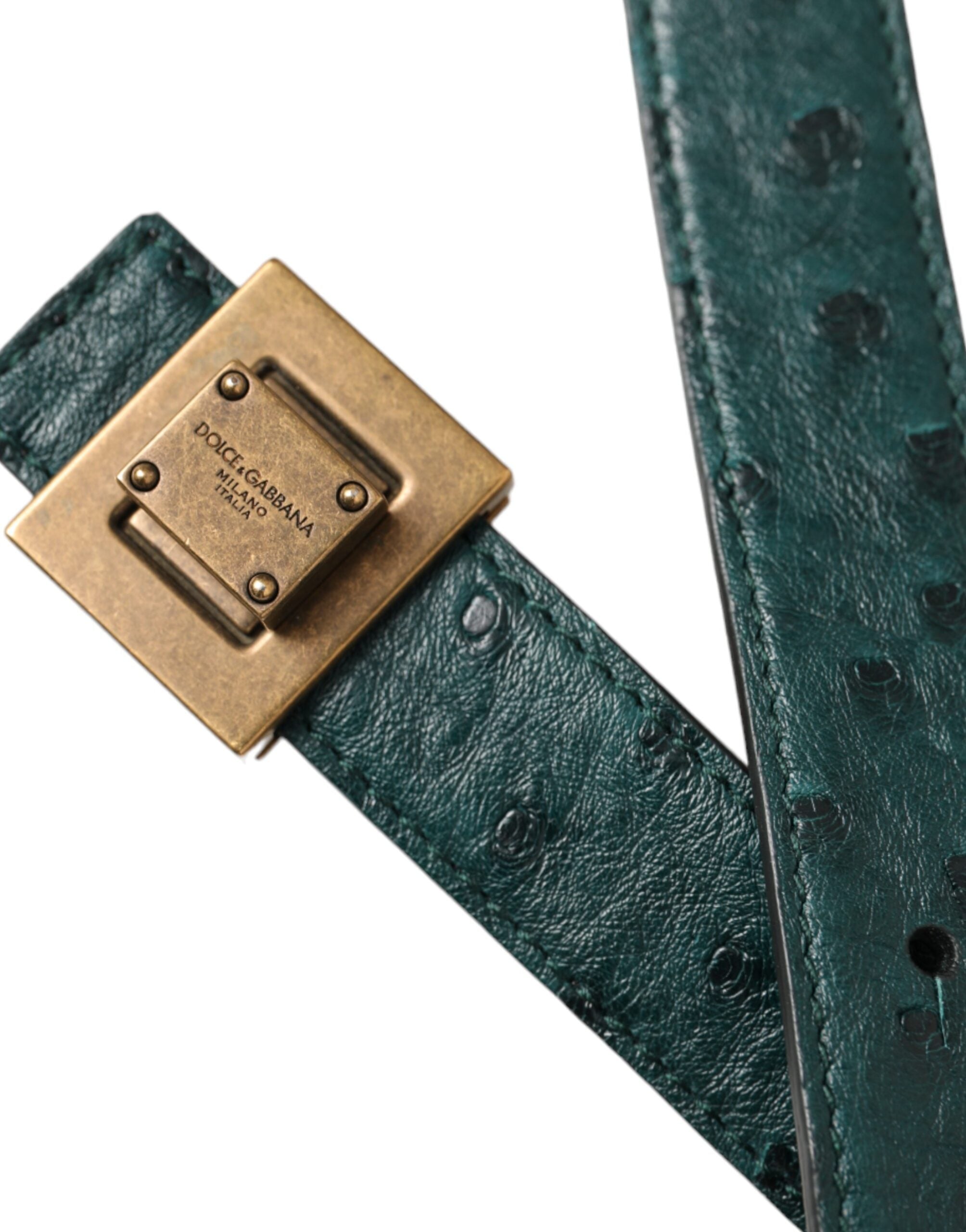 Cinturón Dolce & Gabbana de cuero verde oscuro con hebilla metálica cuadrada