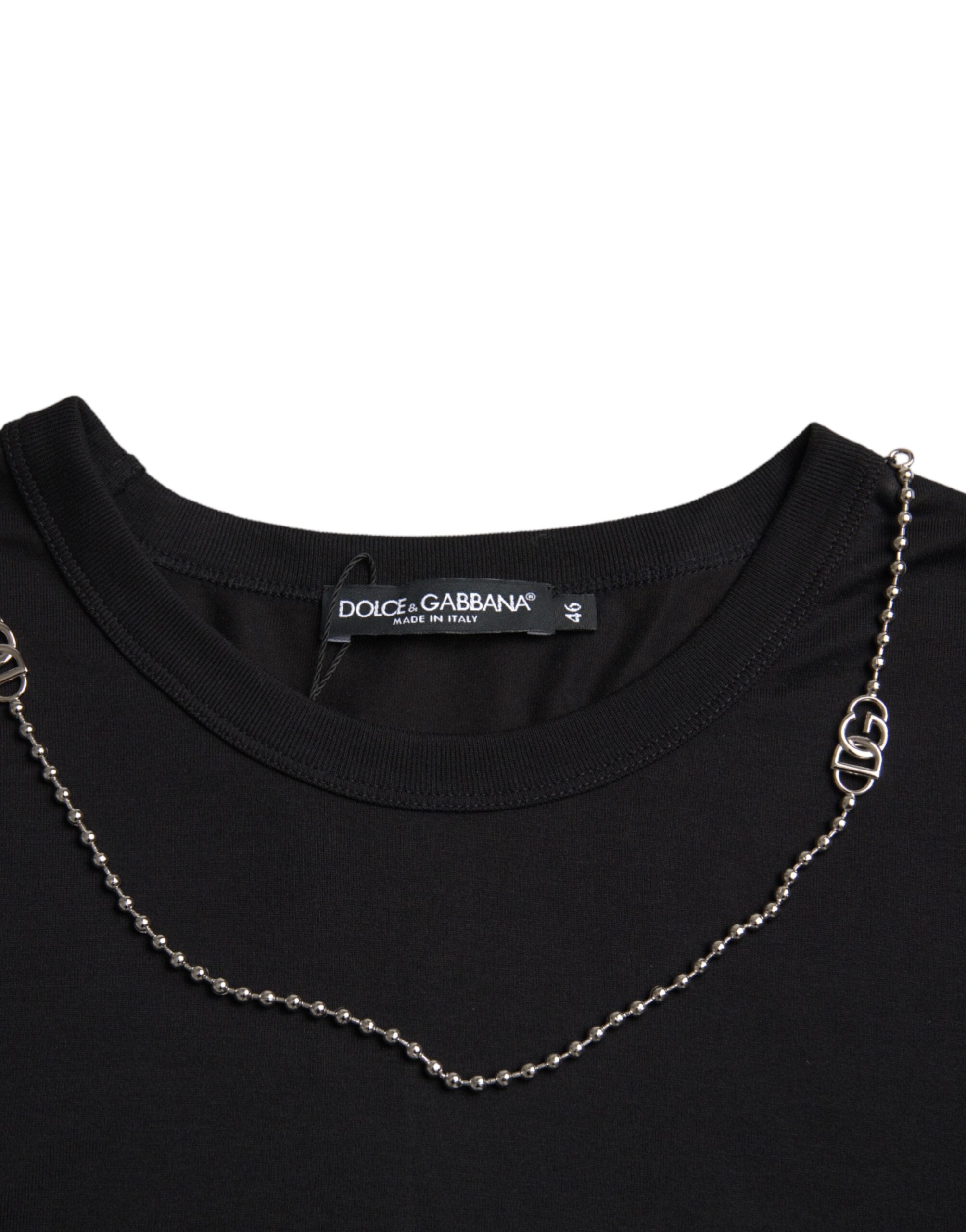 Camiseta de manga corta de algodón negro con cadena plateada de Dolce & Gabbana