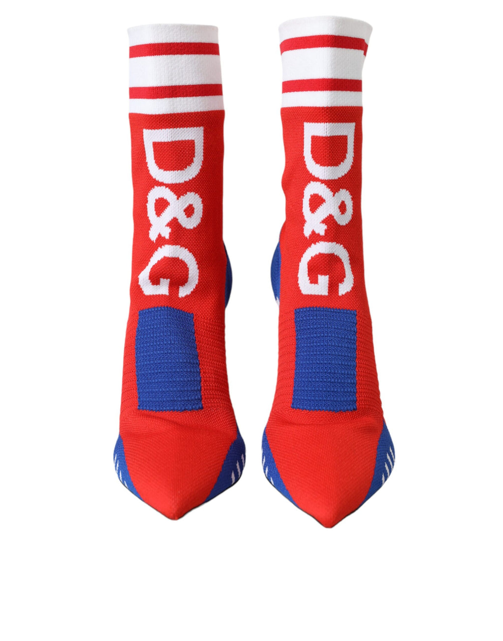 Botines Dolce & Gabbana Rojos y Azules Elásticos Estilo Calcetín Zapatos con Logo