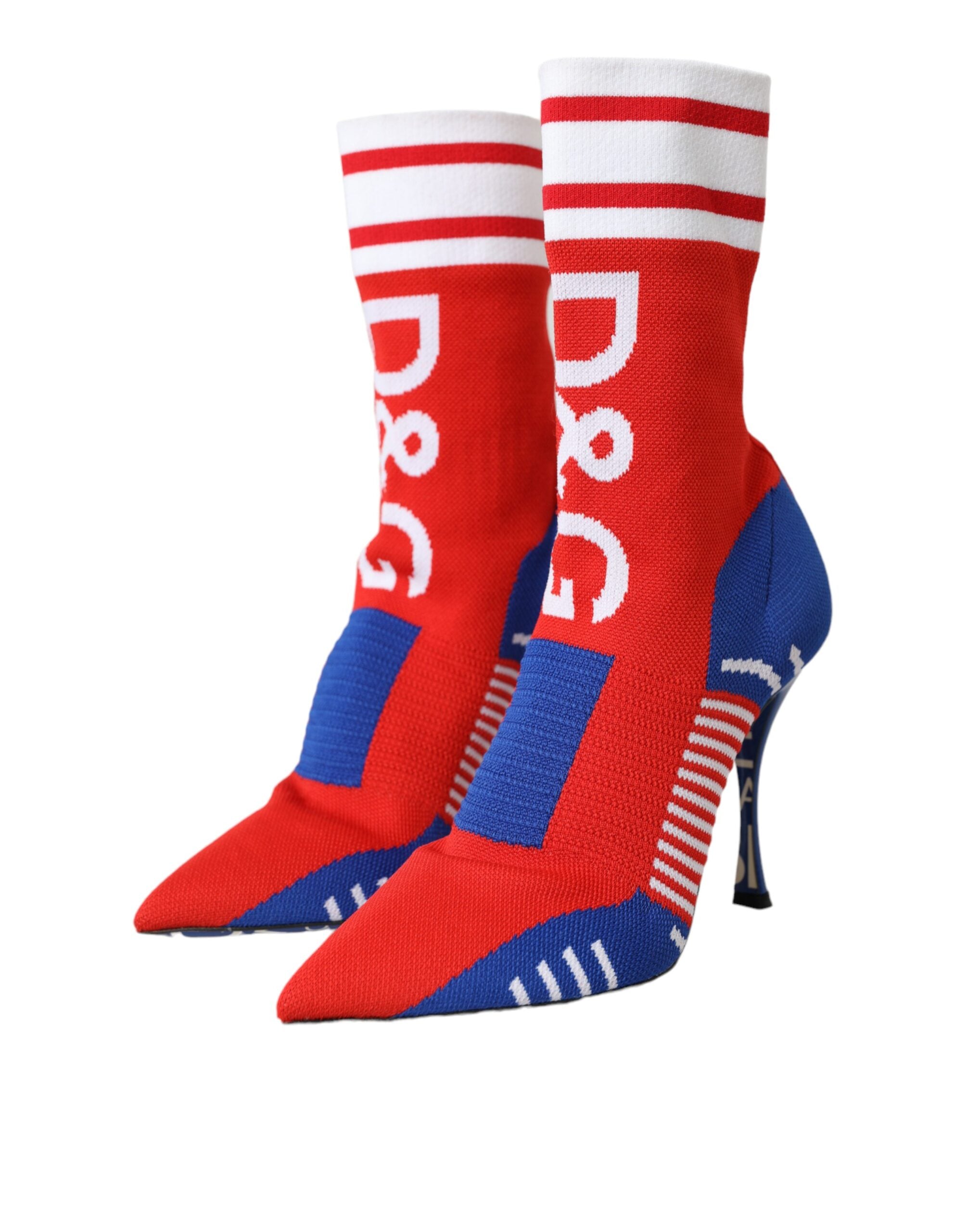 Botines Dolce & Gabbana Rojos y Azules Elásticos Estilo Calcetín Zapatos con Logo