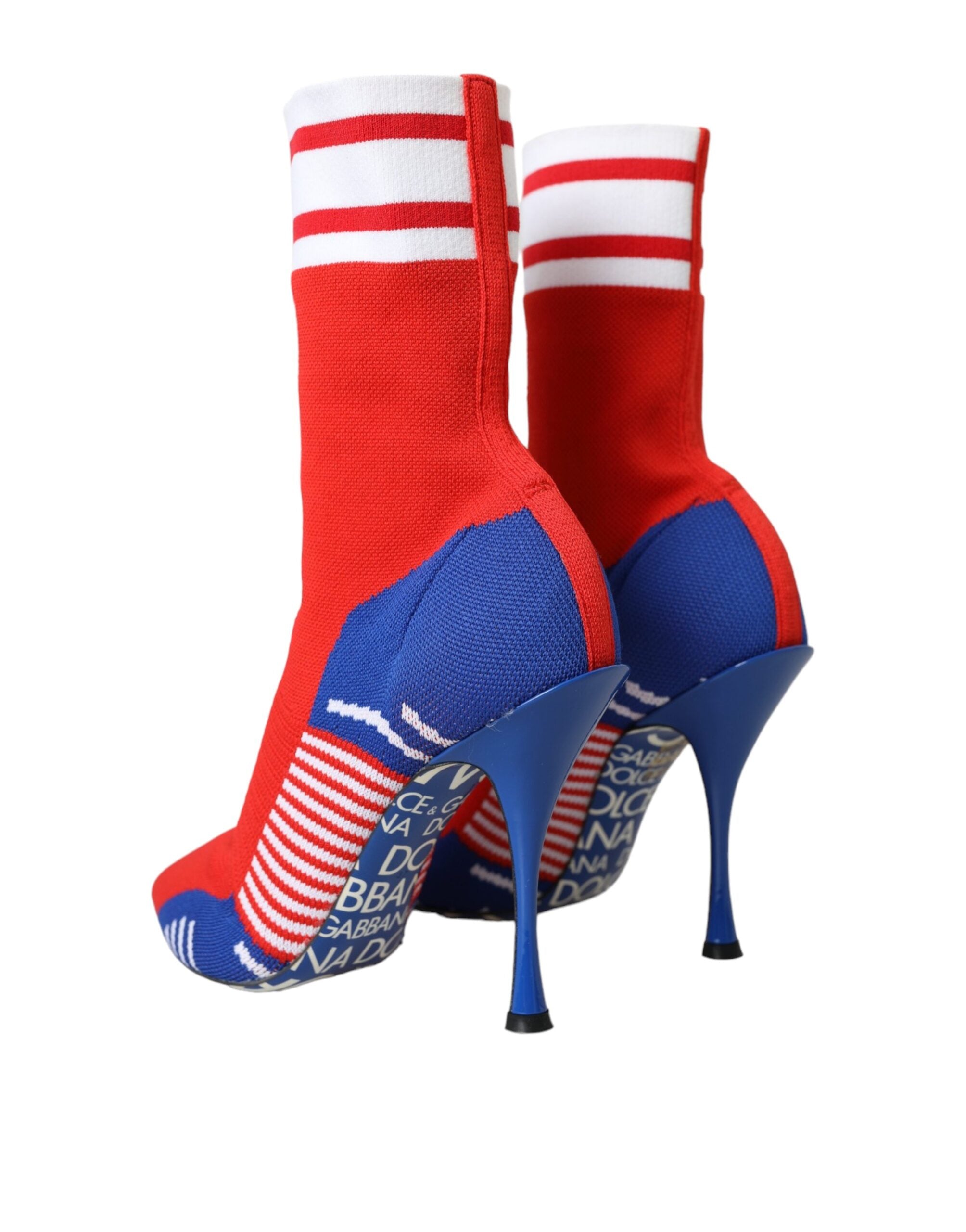 Botines Dolce & Gabbana Rojos y Azules Elásticos Estilo Calcetín Zapatos con Logo
