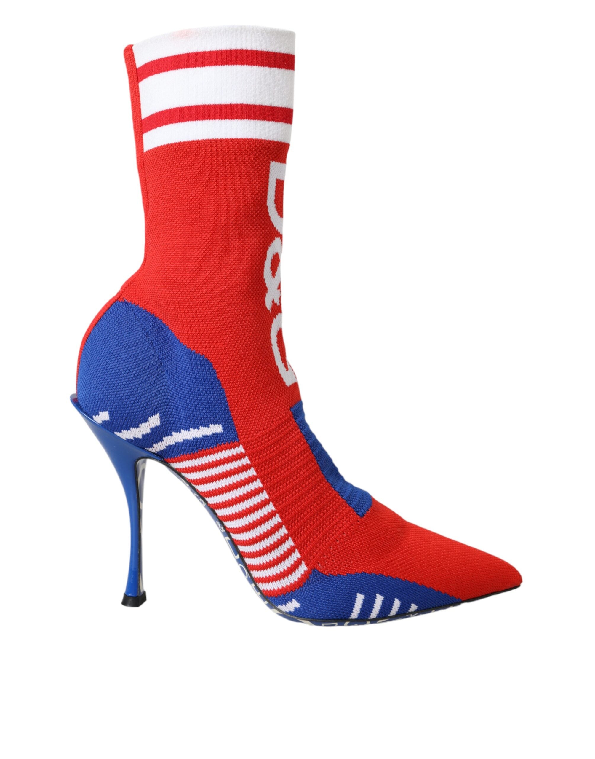Botines Dolce & Gabbana Rojos y Azules Elásticos Estilo Calcetín Zapatos con Logo