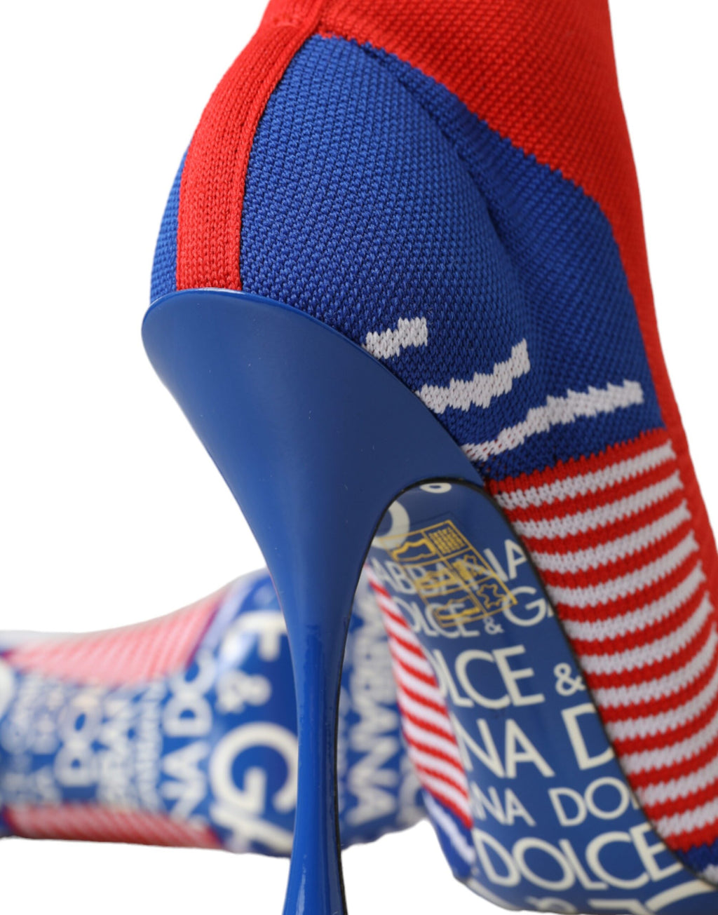 Botines Dolce & Gabbana Rojos y Azules Elásticos Estilo Calcetín Zapatos con Logo