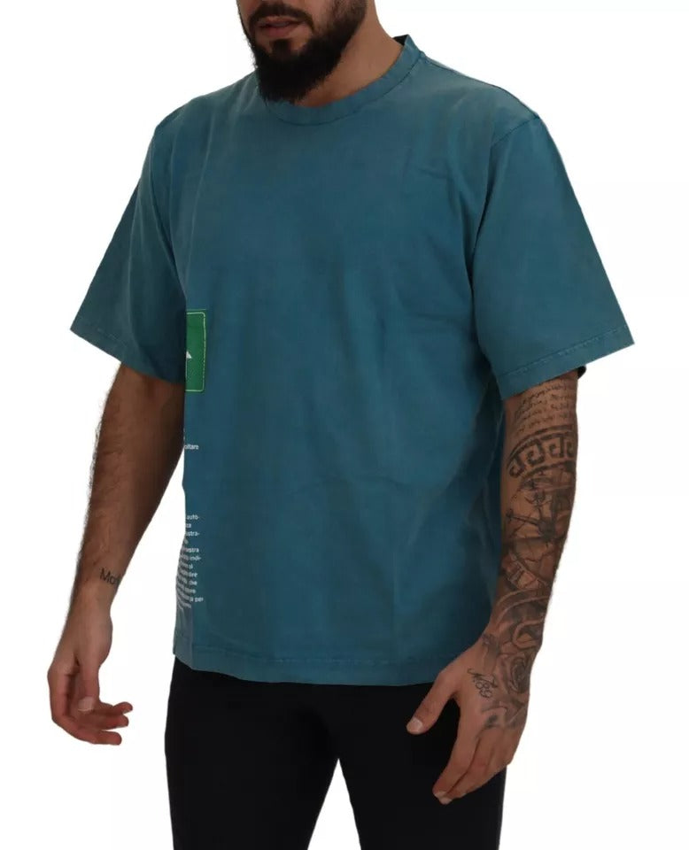 Camiseta de algodón con cuello redondo y logo azul de Dolce & Gabbana