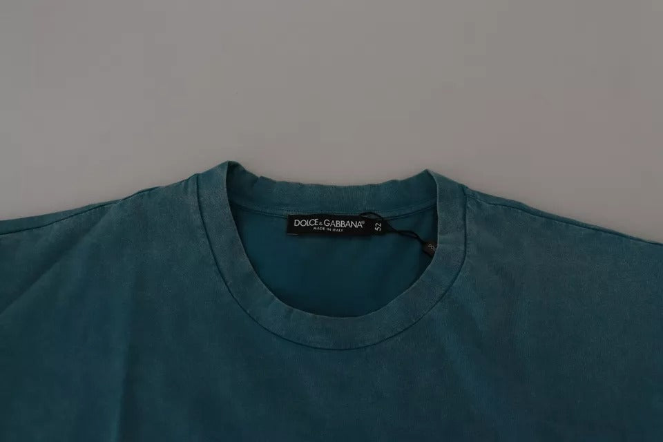 Camiseta de algodón con cuello redondo y logo azul de Dolce & Gabbana