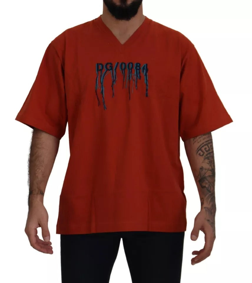 Camiseta de algodón con cuello redondo y logo rojo bordado de Dolce & Gabbana
