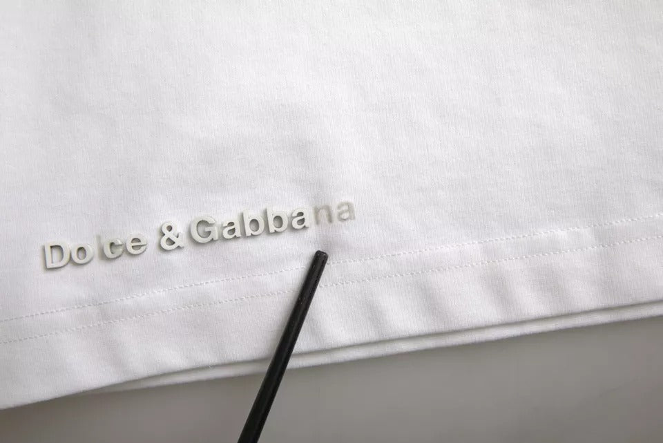 Camiseta Dolce & Gabbana de Algodón Blanca con Logo Repujado y Cuello Redondo