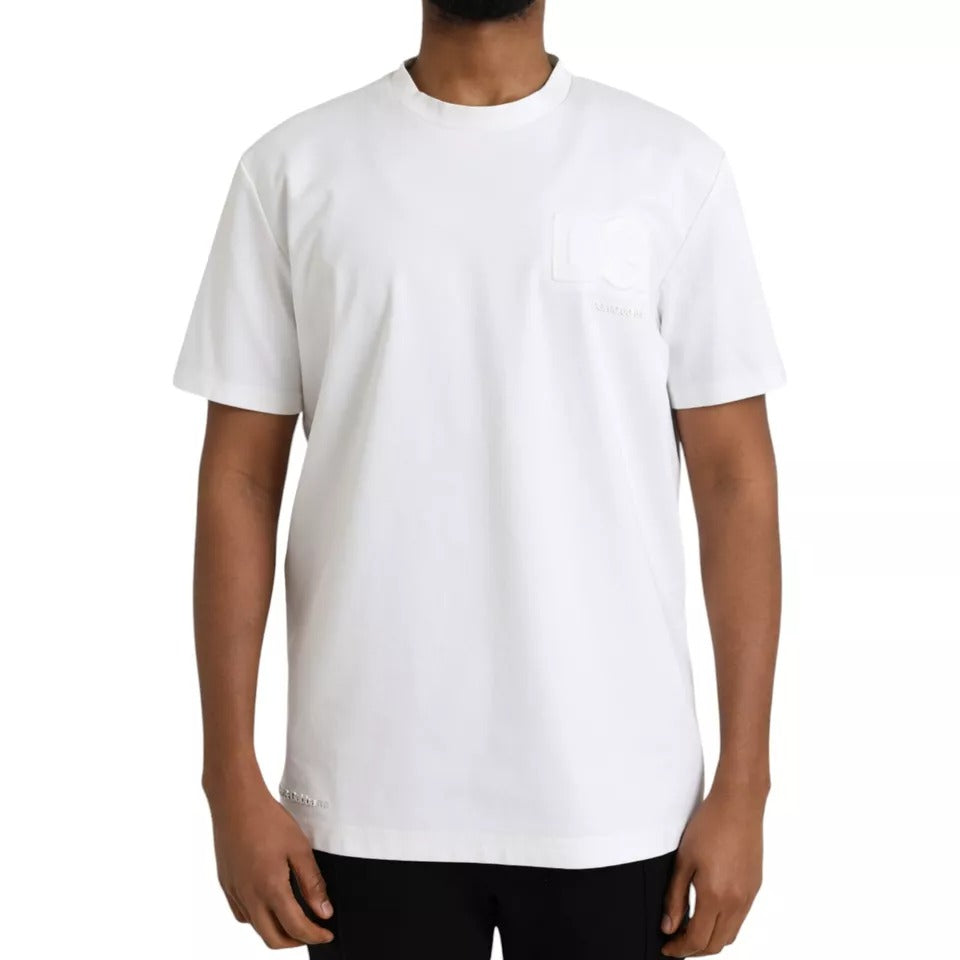 Camiseta Dolce & Gabbana de Algodón Blanca con Logo Repujado y Cuello Redondo