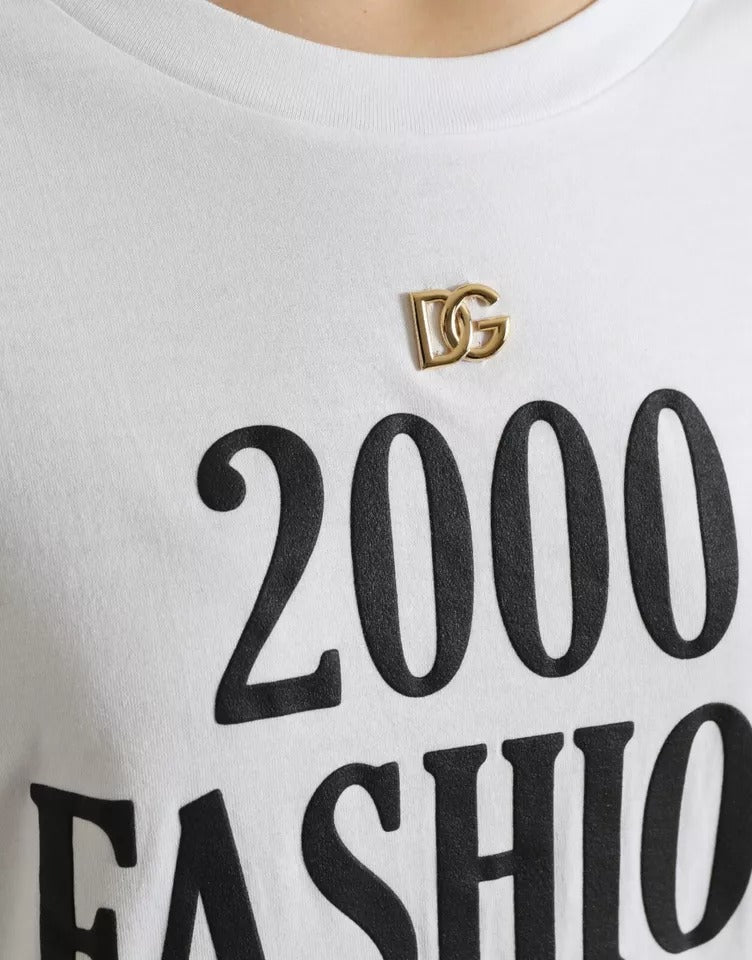 Dolce & Gabbana Camiseta blanca con estampado de eslogan y detalles de cordones