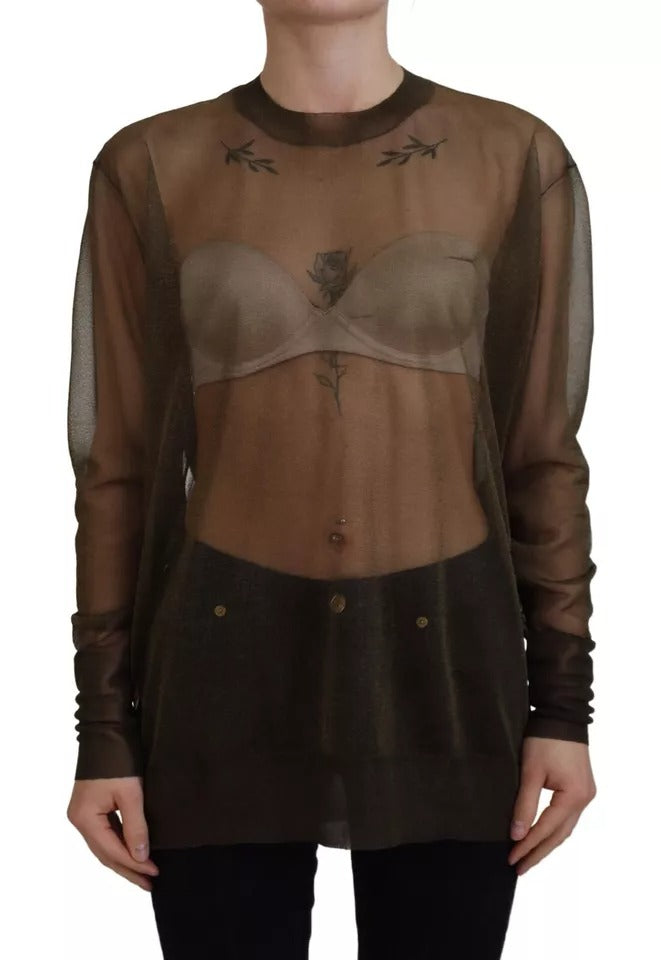 Top de manga larga transparente negro con cuello redondo Dolce & Gabbana