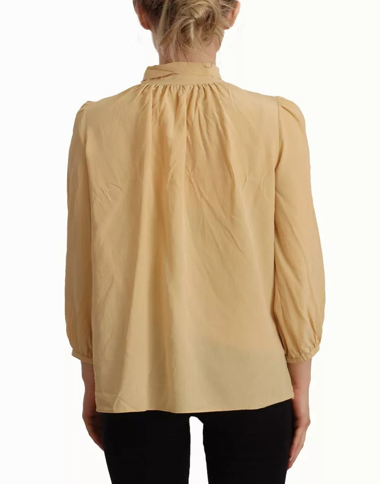 Camisa Blusa de Seda con Cuello Ascot Mostaza Dolce & Gabbana
