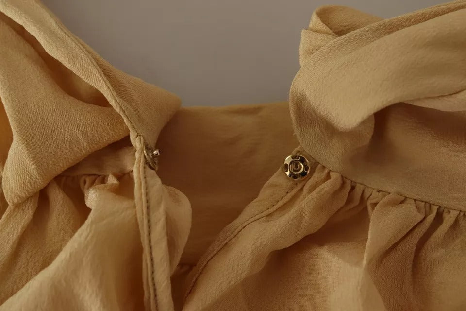 Camisa Blusa de Seda con Cuello Ascot Mostaza Dolce & Gabbana