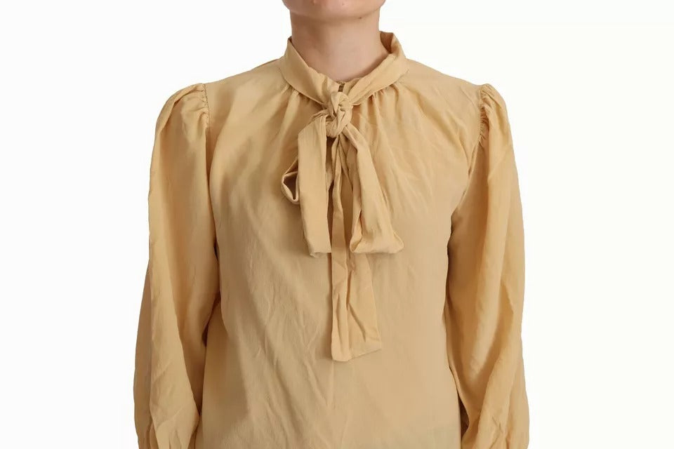Camisa Blusa de Seda con Cuello Ascot Mostaza Dolce & Gabbana