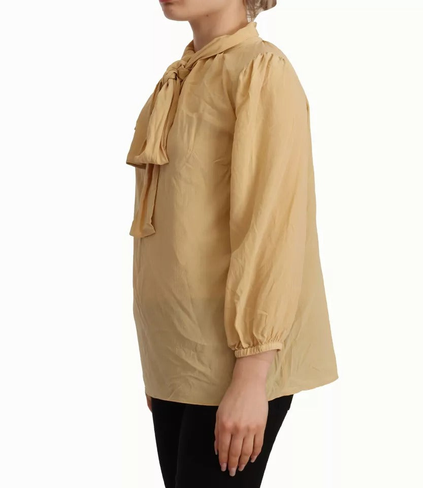Camisa Blusa de Seda con Cuello Ascot Mostaza Dolce & Gabbana