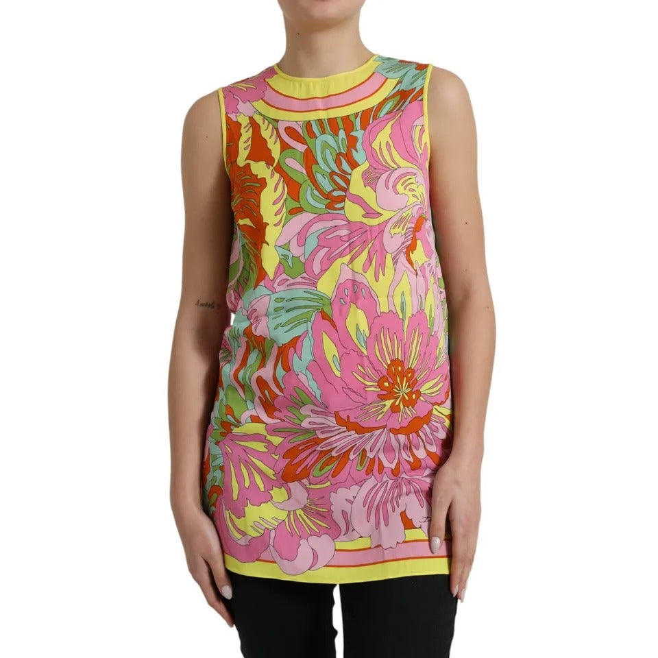 Top sin mangas de seda floral multicolor Dolce & Gabbana