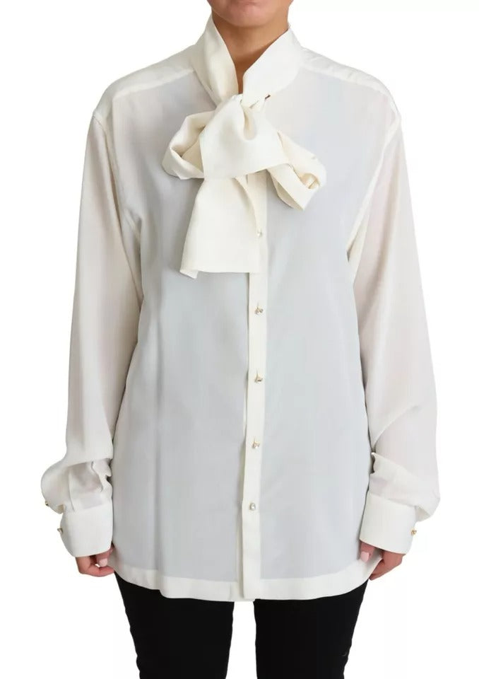 Camisa blanca Dolce & Gabbana con cuello ascot y blusa de seda