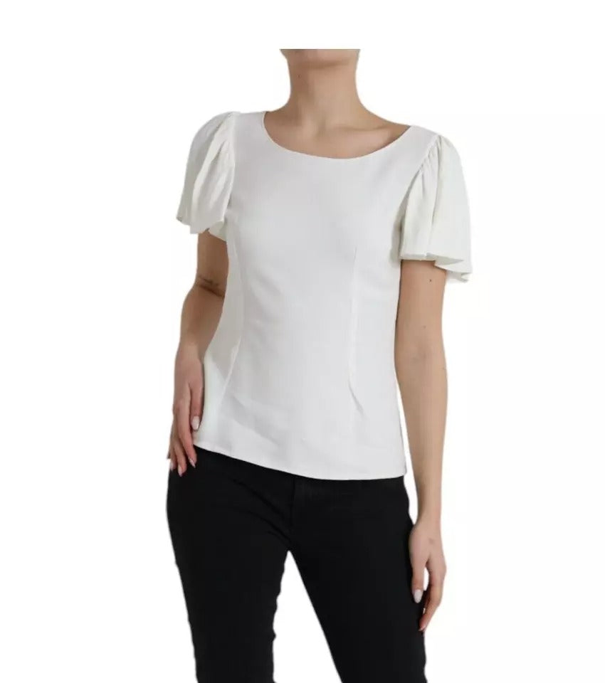 Top Dolce & Gabbana de viscosa blanca de cuello redondo y manga corta