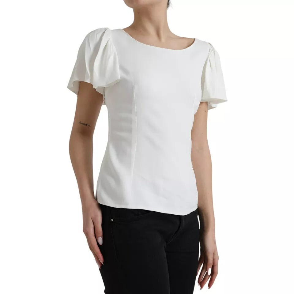 Top Dolce & Gabbana de viscosa blanca de cuello redondo y manga corta