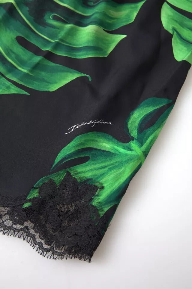Dolce & Gabbana Camisola de seda negra con estampado de filodendro