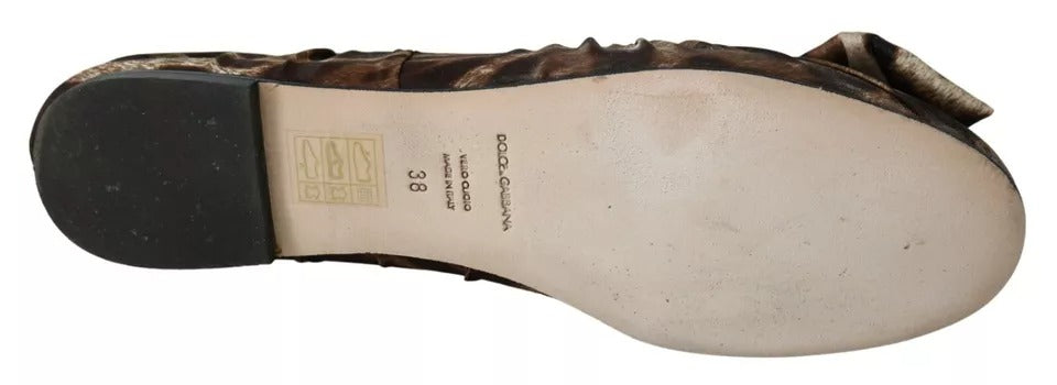 Zapatos planos de seda de leopardo marrones de Dolce & Gabbana